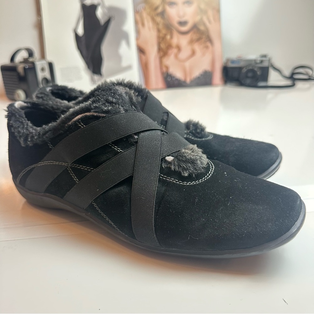 Stuart Weitzman Black Suede Slippers